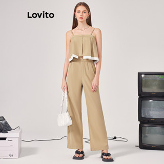 Lovito Conjunto Calça Plissada + Blusa Regata com Zíper 71ED117