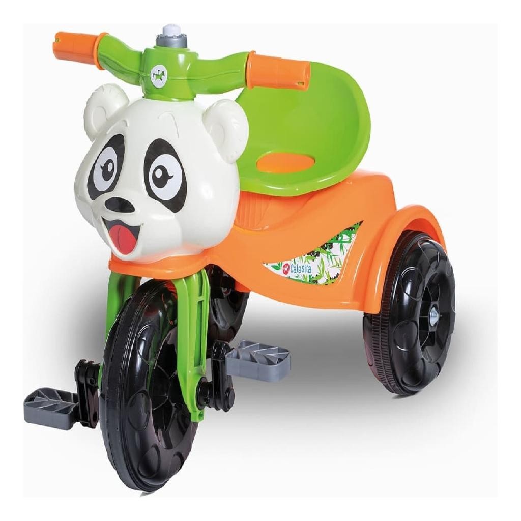 Triciclo Infantil De Passeio Motoca Pandinha Sem Haste Empurrador Com Buzina Pedal Cestinha