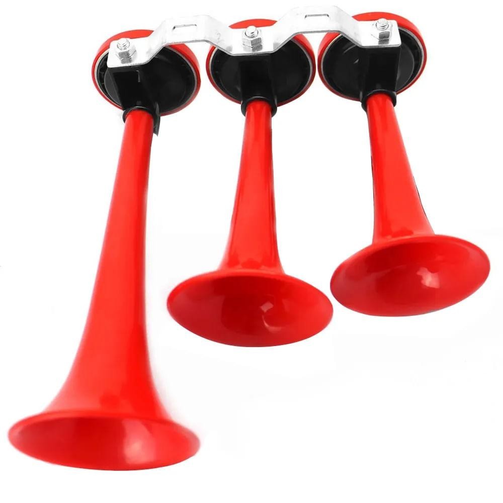 Buzina A Ar 3 Cornetas Plastica Vermelha Fconfuorto