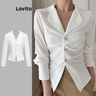 Lovito Elegante Blusa Feminina Lisa Plissada com Pérolas L73AD079
