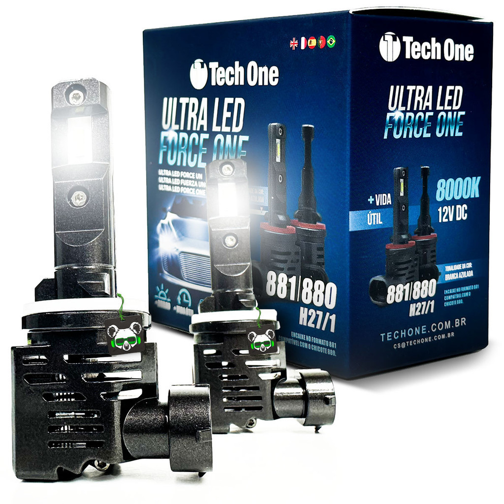 Kit Par Lâmpada Automotiva Ultra Led Force One 8000K 4100 Lúmens Encaixe Modelo H27 880/881 TechOne - Spare Parts and Accessories for Vehicles