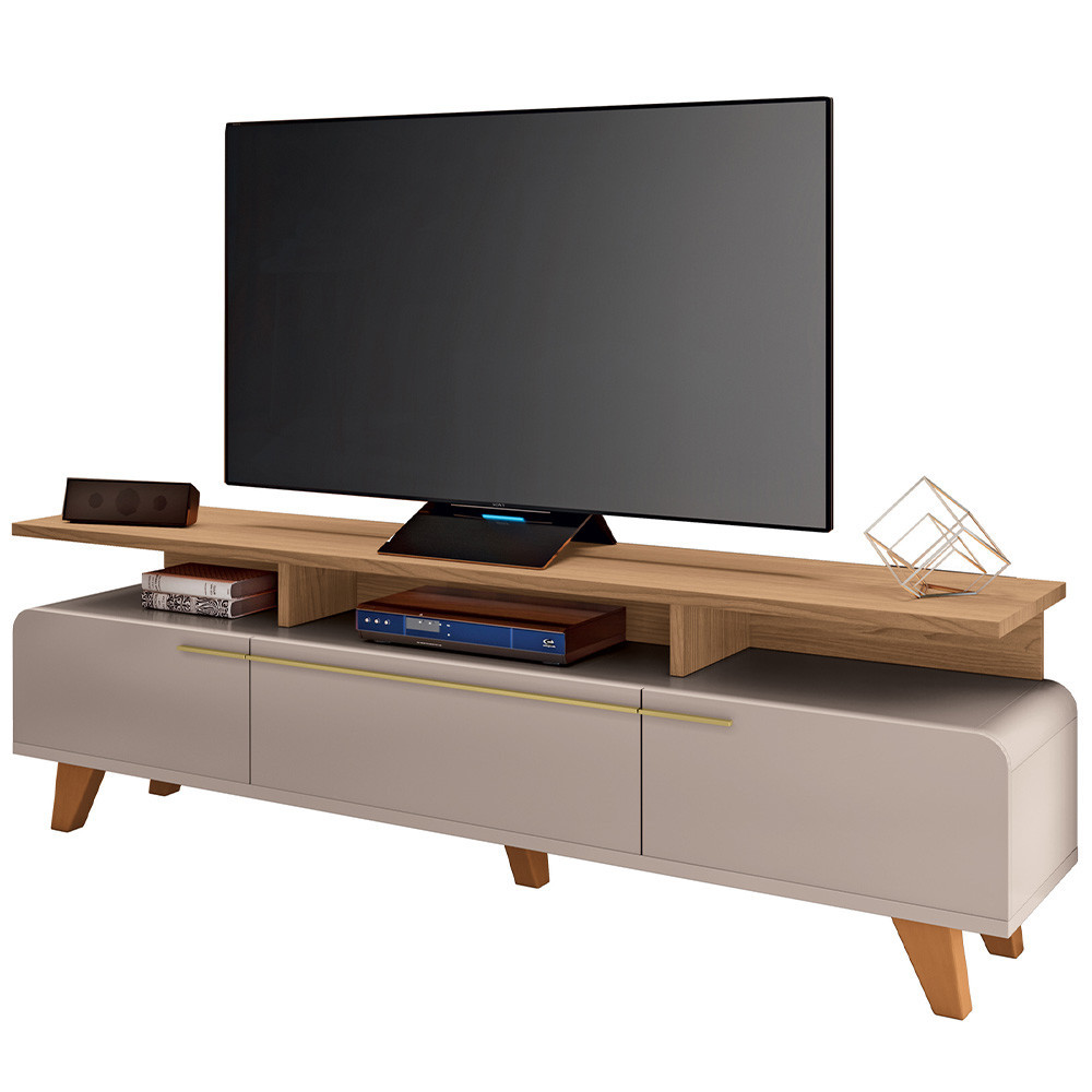 Rack Para Sala de Estar TV 70 Pol 200cm Émile B01 Off White Freijó - Lyam Decor - Home & Living