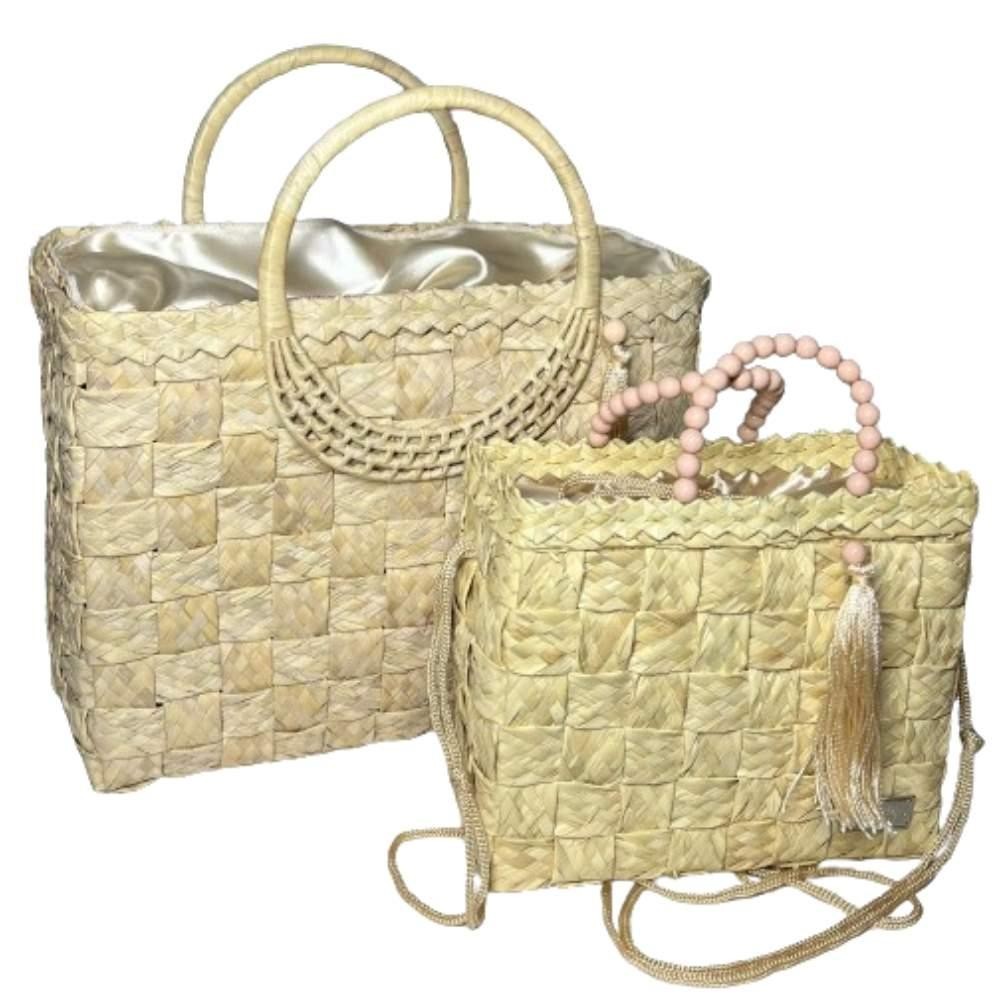 Bolsa Tote Grande + Bolsa Tote Pequena Palha Casual Kit 2