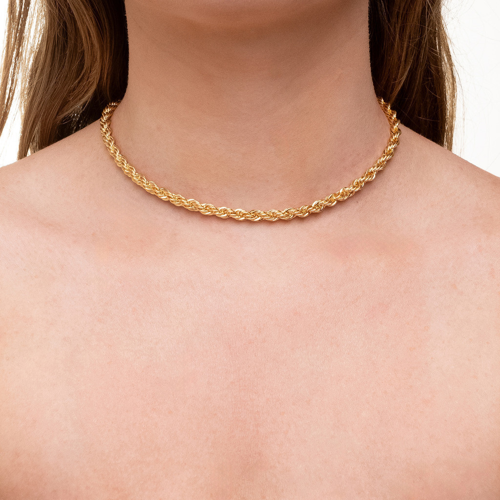 Colar Chocker Feminino Cordão Torcido Folheado a Ouro 18K