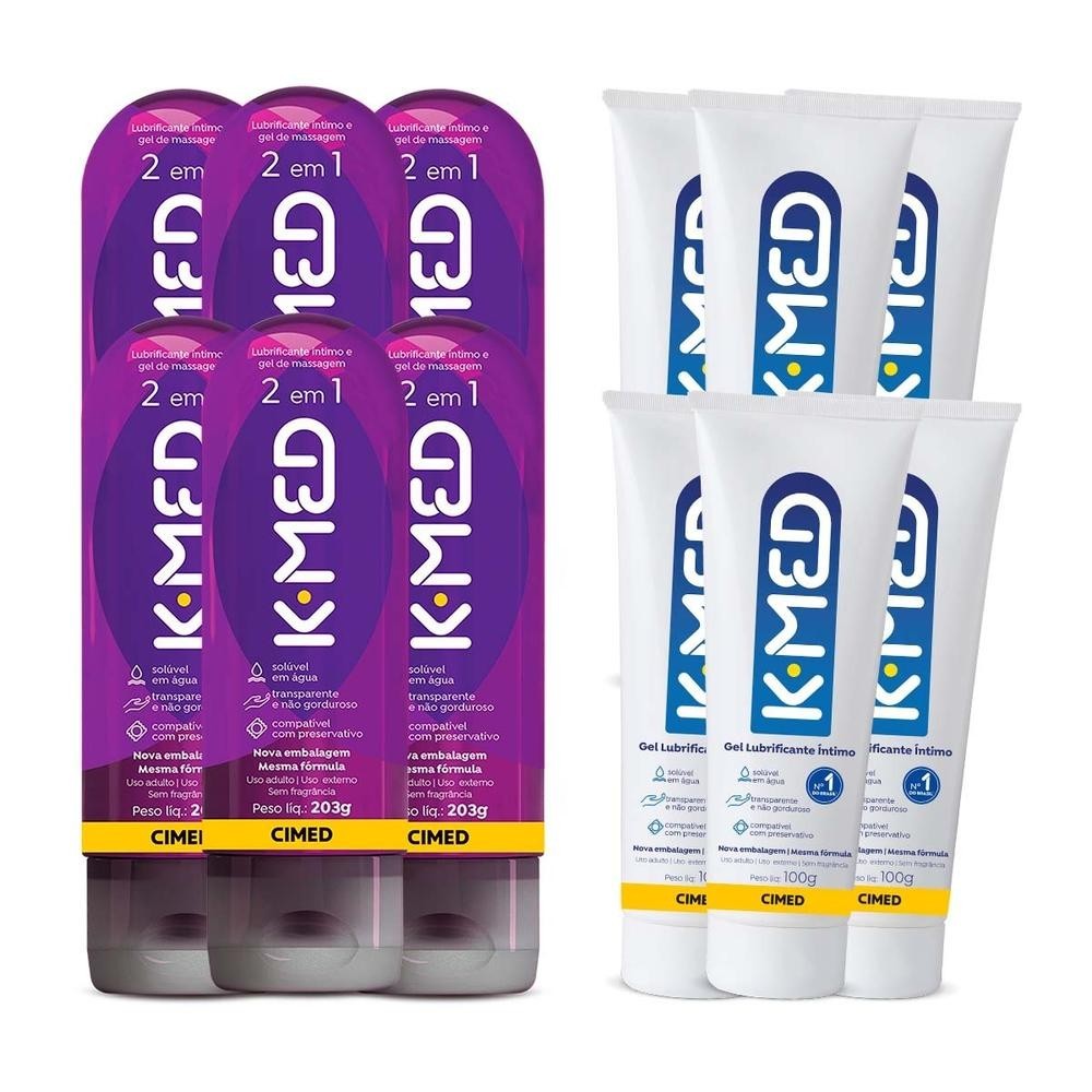 Kit c/ 12 unidades - 6 unidades K-med 100g Gel Lubrificane Íntimo + 6 unidades K-med 2 em 1 Roxo 200ml em Oferta na Shopee