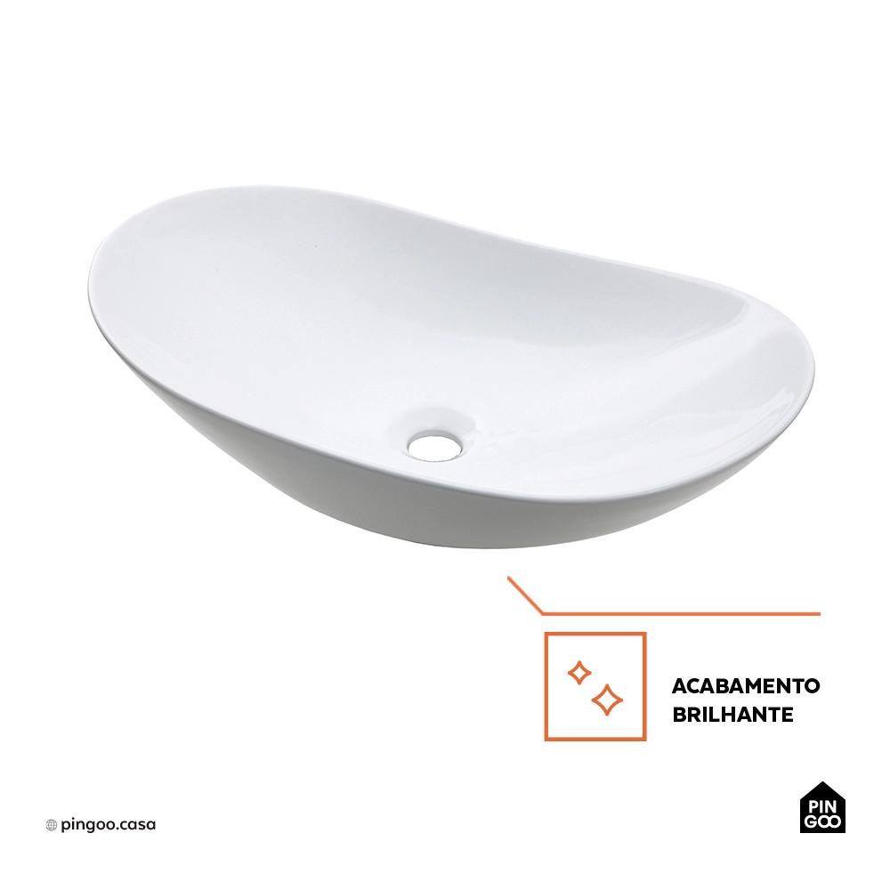 Detalhes do Cuba de Apoio para Banheiro Oval Louça Cerâmica Esfena Pingoo - Branco