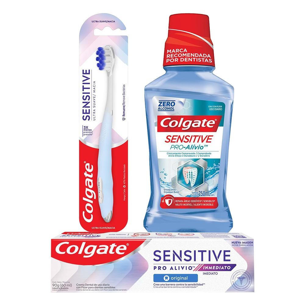 Kit Colgate Sensitive Creme Dental 90g + Enxaguante Bucal 250ml + Escova Dental em Oferta na Shopee