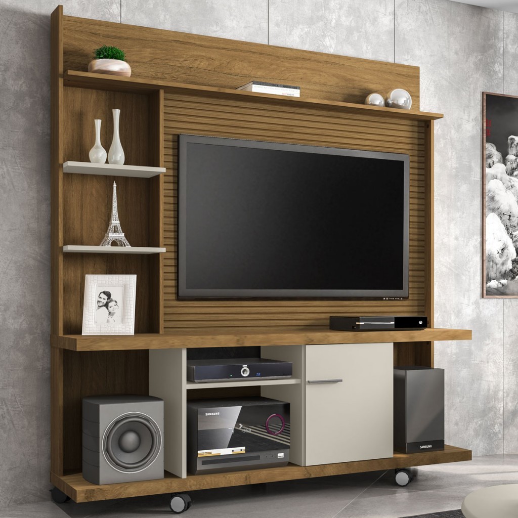 Estante para TV Até 47 Polegadas 1 Porta Taurus Cinamomo/Off White - Bechara Móveis em Oferta na Shopee
