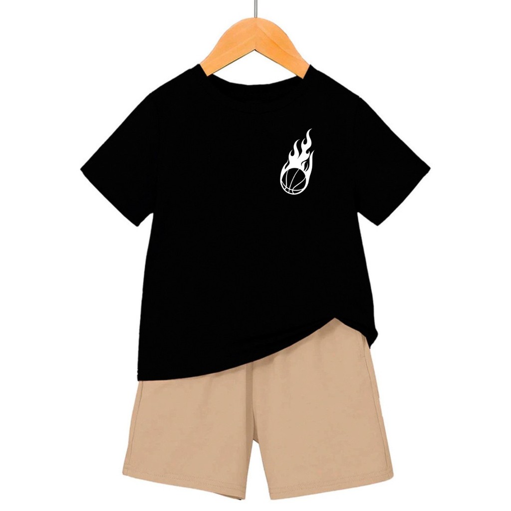 Conjunto Infantil Menino Camiseta e Bermuda Masculino Verão Kit Estampado Roupa Basquete Infantil