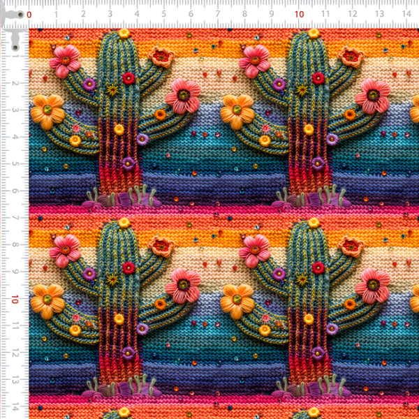 Tecido Sarja Impermeável Cactos Coloridos e Flores(0,50 x 1,50 mts)