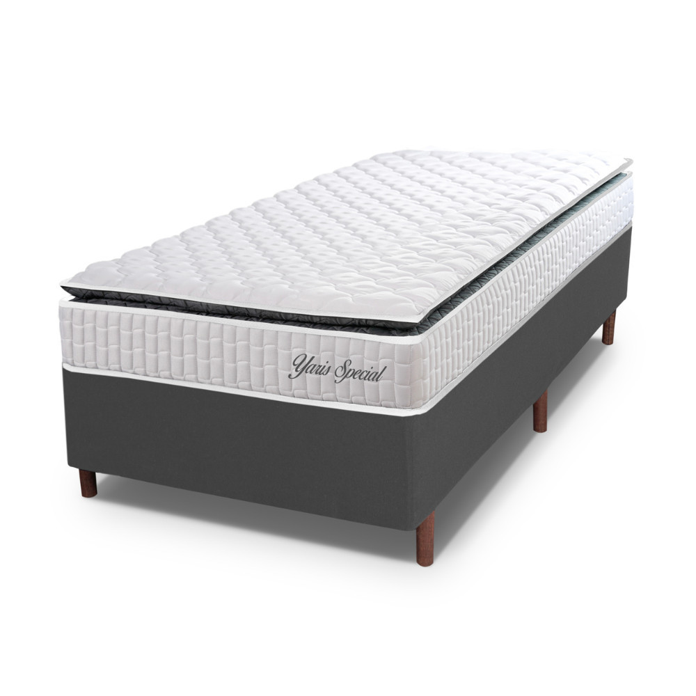 Cama Box Baú Solteiro Hellen Colchão com Molas Ensacadas Yaris Pillow Top 88x188x61cm - Home & Living