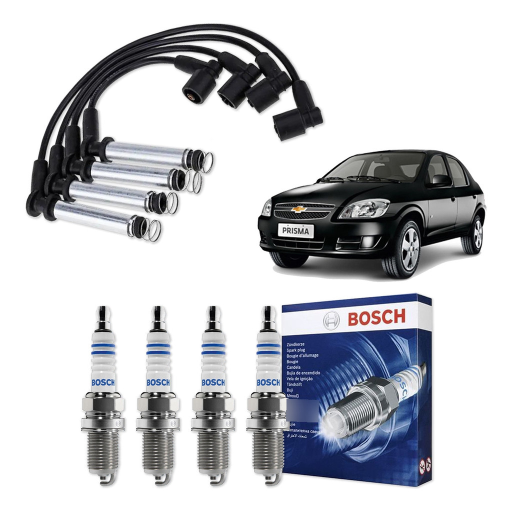 Kit Cabo E Vela de Ignição Original Bosch Chevrolet Prisma 1.4 8V Econo.Flex 2006 A 2012