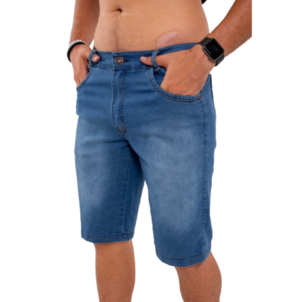 Bermuda Masculina Jeans Elastano Básica Direto da Fábrica
