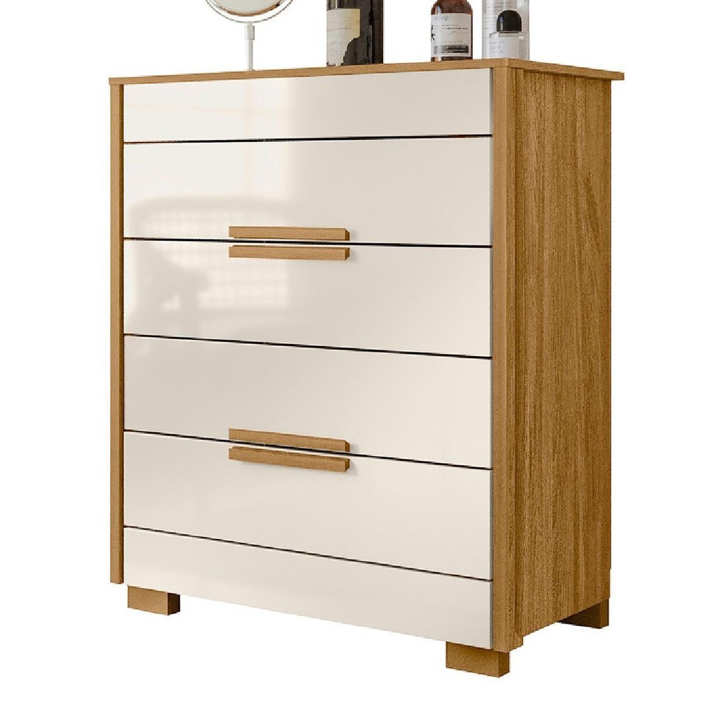 Cômoda Dhara  4 Gavetas Moval Freijó / Off White em Oferta na Shopee
