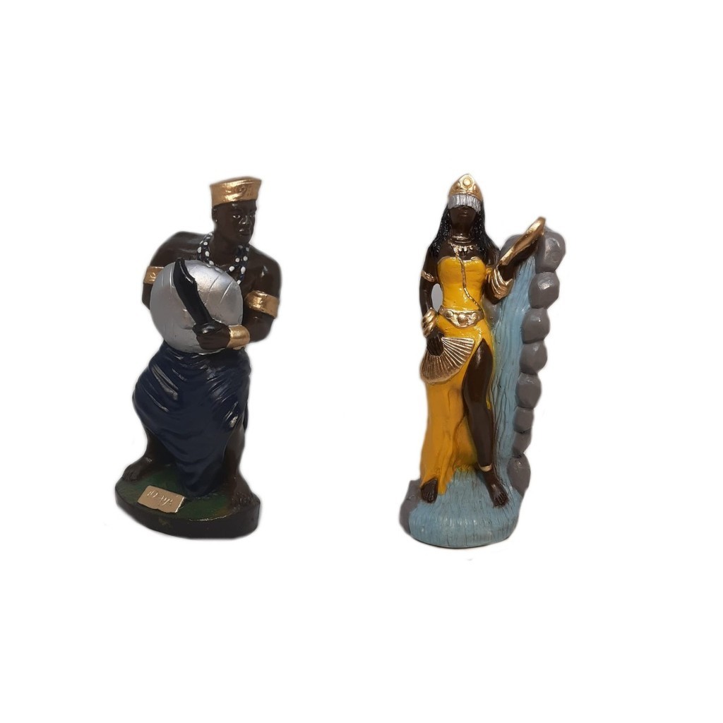 Escultura Estátua Estatueta Orixá Ogum E Oxum Candomblé Umbanda Altar Congá Imagem Gesso 22cm