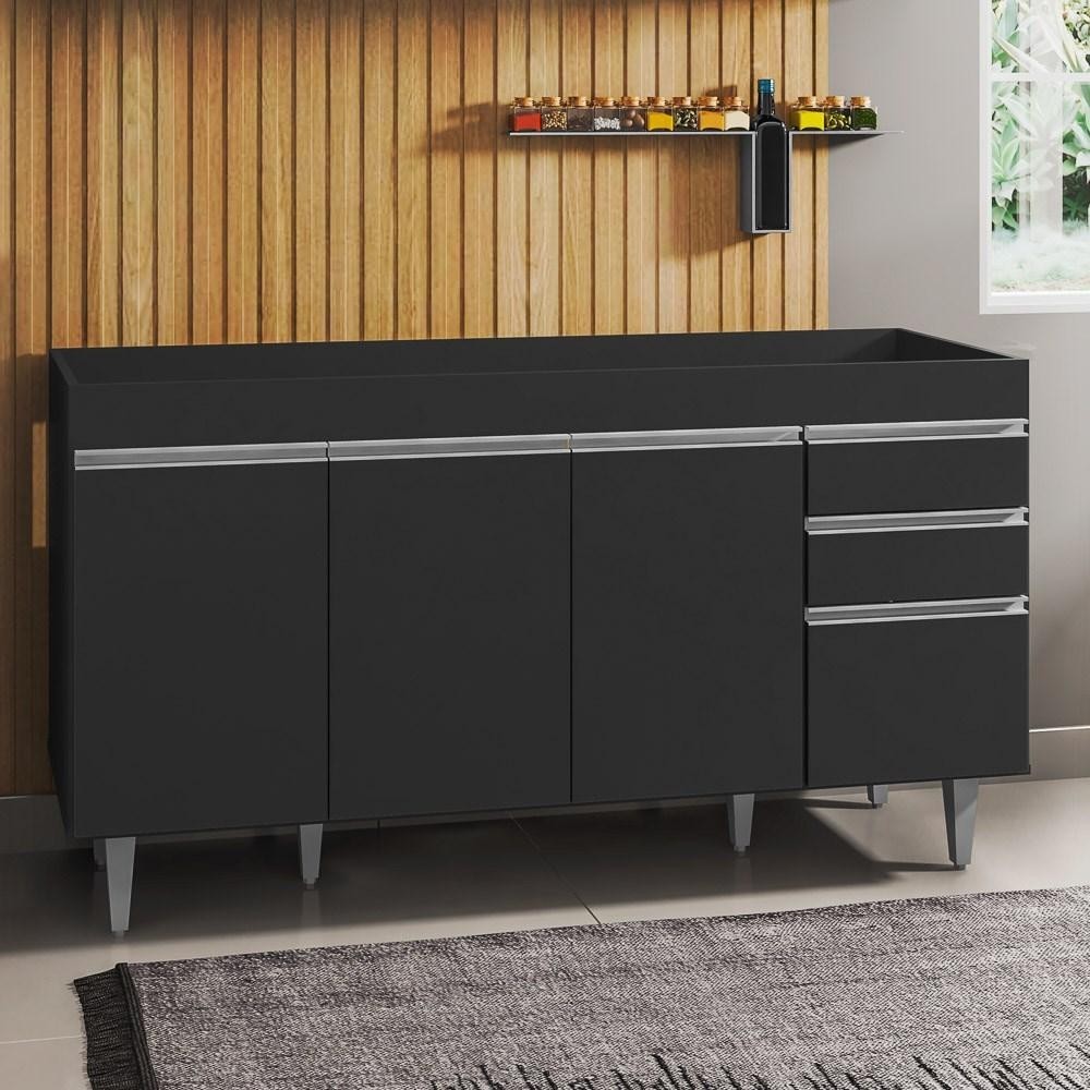 Balcão Gabinete para pia sem Tampo 150cm  Marrocos Preto - Lumil em Oferta na Shopee