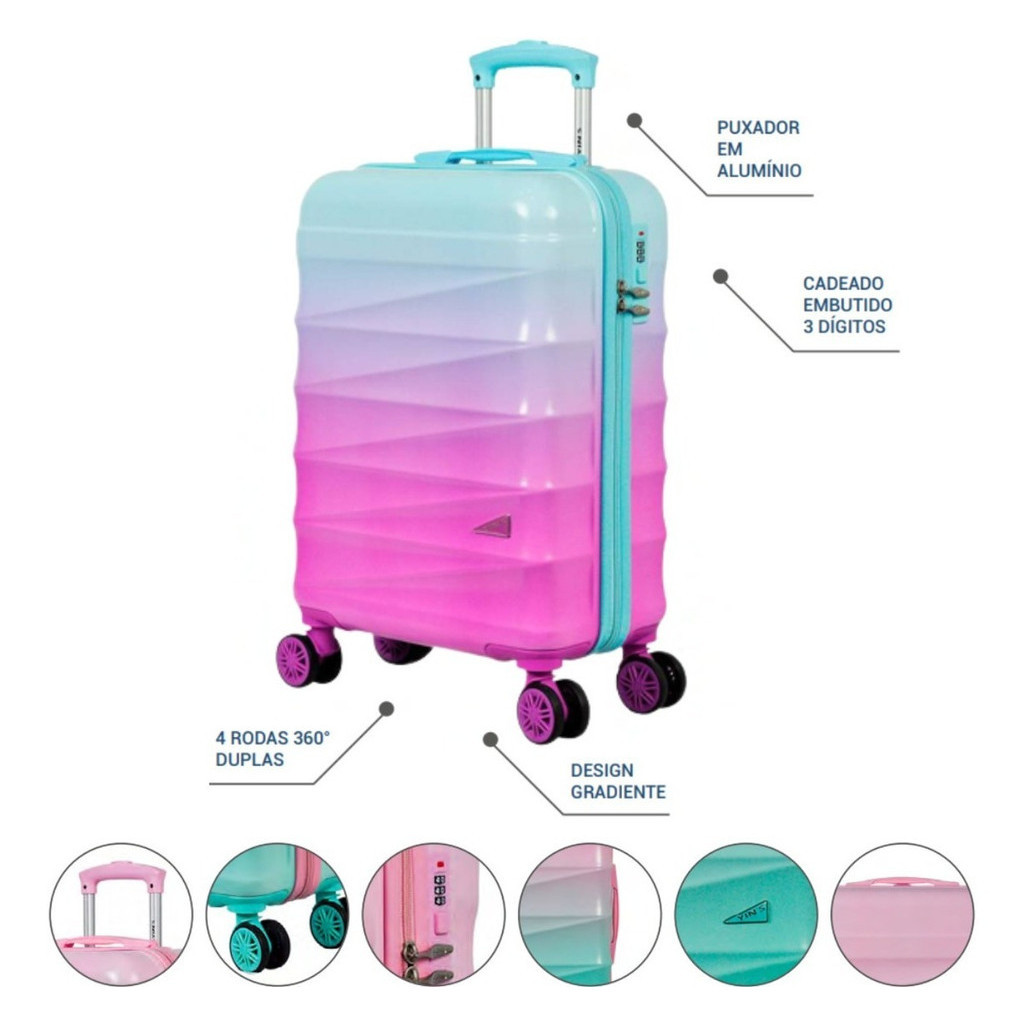 Mala Viagem Rodinha Bordo Pequena Degradê Feminina 360° Anac - Travel & Luggage