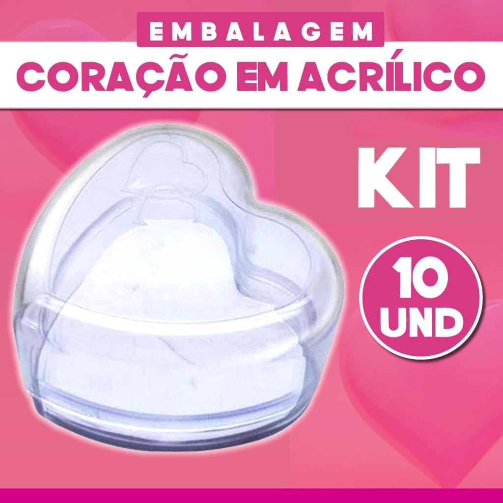 kit com 10 Embalagem Acrílica De Coração Festas, Aniversários, comemoraçãoes e brindes em Oferta na Shopee