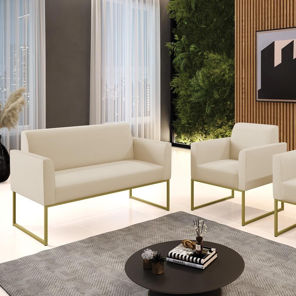 Sofá Namoradeira com Poltrona Base Industrial Dourado Marisa Corino D03 - D'Rossi