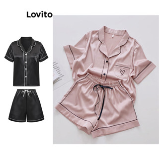 Lovito Conjuntos De Pijama Casual Liso Colorblock Para Mulheres LNA38040 (Multicolorido)