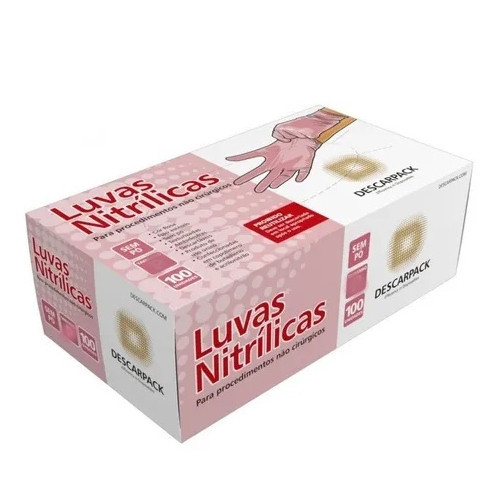 Luva Descartável Nitrílica Rosa Sem Pó C/100 - DESCARPACK