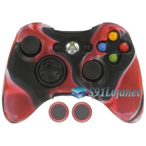 Capa Case Silicone Controle Microsoft Xbox 360 Capinha Protetora Vermelho + Grip Bola