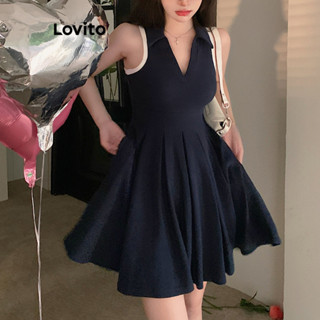 Lovito Vestido Básico Casual Liso E Contrastante Para Mulheres LNE43188