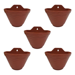 Kit 5 Vasos De Parede P/ Plantas 20cm Meia Lua Terracota Arandela Horta Vertical Jardim Decoração