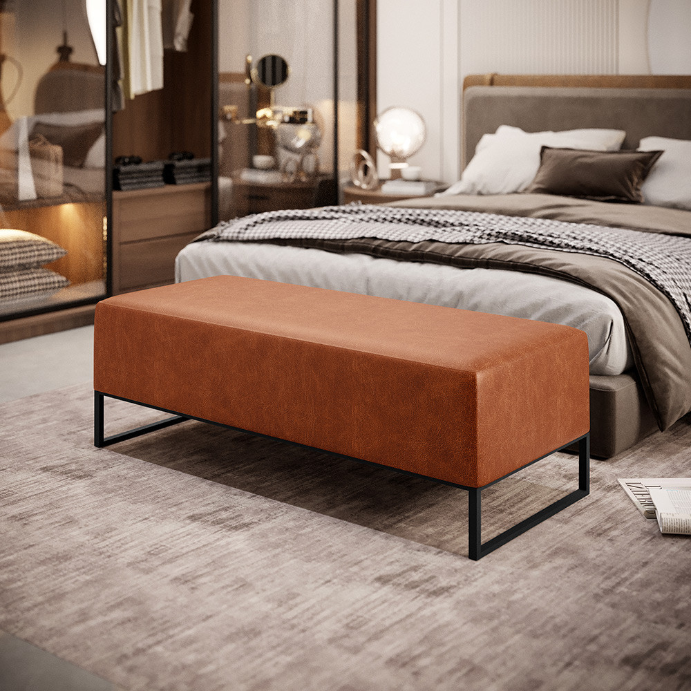Puff Decorativo Sala de Estar Bali W01 Base Ferro 120x50 cm Couríssimo Camel - Lyam Decor