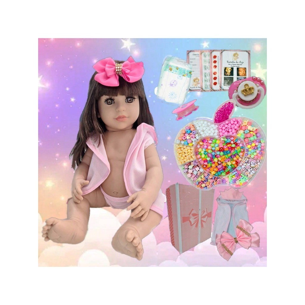 Boneca Bebê Reborn Silicone Super Realista  Promoção+ Kit Miçangas 1000 Peças Completo Para Fazer Pulseiras