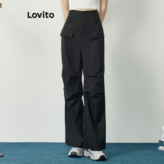 Lovito Casual Calça com Botões Falsos e Cordão Simples para Mulheres L77ED100
