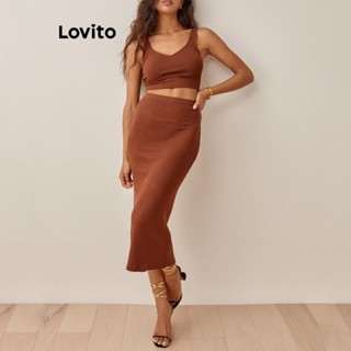 Lovito Conjunto Elegante De Saia Básica Lisa Para Mulheres LNL50017