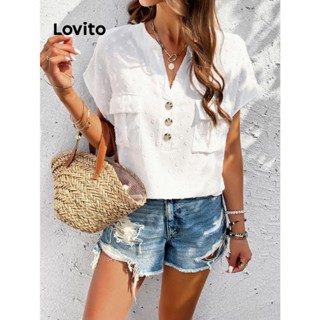 Lovito Blusa Casual De Botão Liso Para Mulheres LNL45023