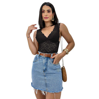 Cropped Top Renda Bojo Decote Feminino