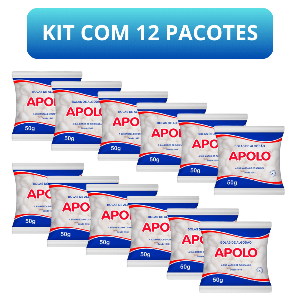 Bolas de Algodão Apolo 50g Kit com 12 Pacotes - Manicure Nail Designer