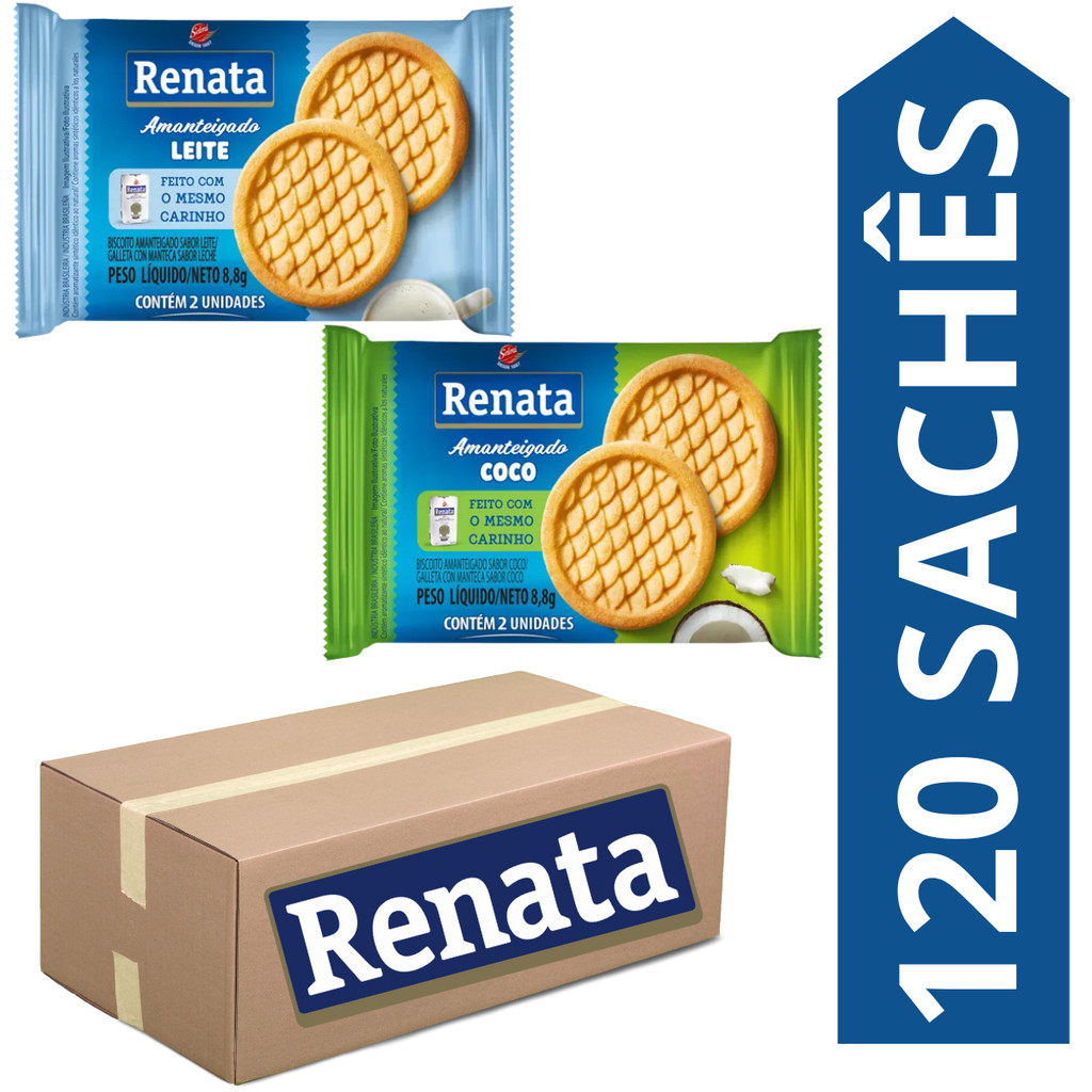 Kit 120 Sachês Biscoito Renata Sabores Leite E Coco em Oferta na Shopee