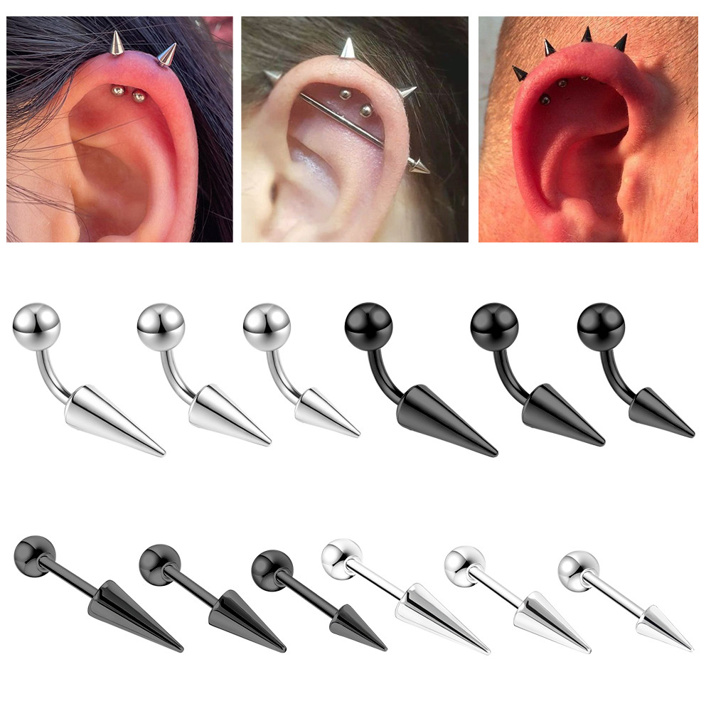 1 PC 18G Aço Inoxidável Orelha Parafuso Prisioneiro Punk Longo Pico Sobrancelha Anel Cartilagem Helix Piercing Jóias Bar em Oferta na Shopee