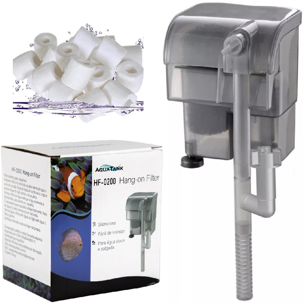 Kit Filtro externo HF-200 220V Hang on aquário de até 40l cascata + Brinde Midia Biologica
