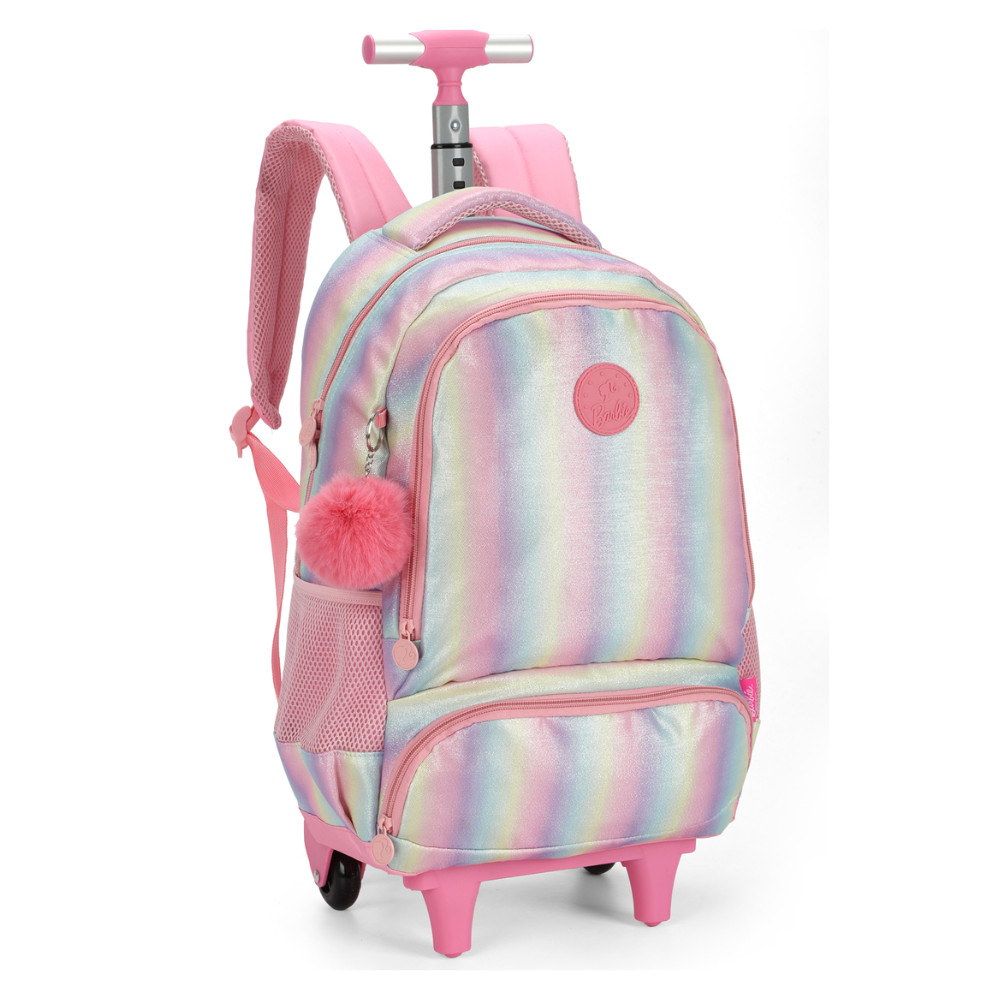 Mochila de Rodinhas Escolar Barbie Tween Arco-Íris LUXCEL