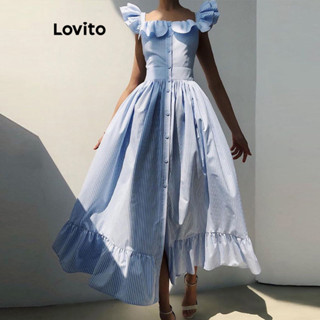 Lovito Vestido Elegante Listrado Com Babados Na Frente Para Mulheres LNL40096