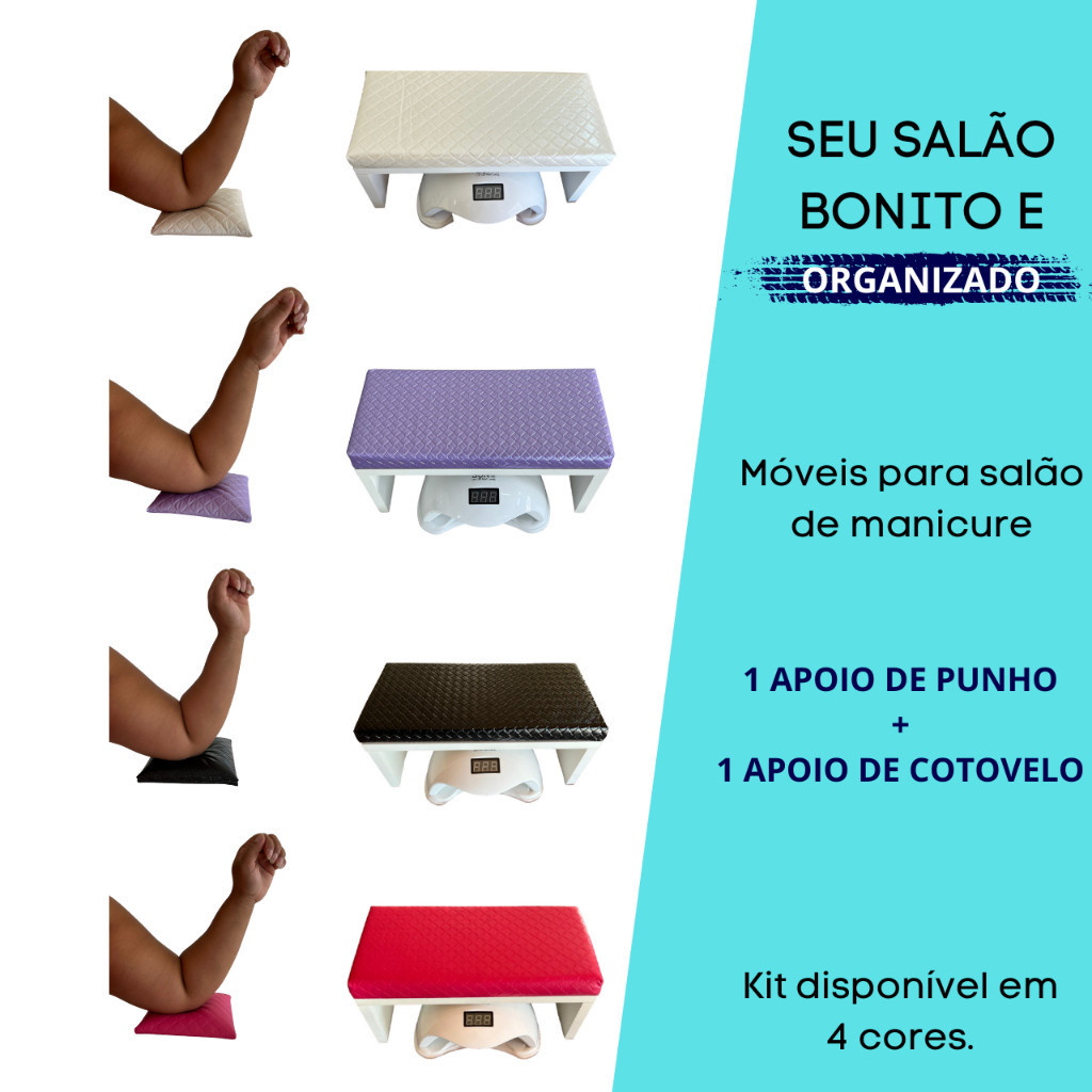 Kit de Apoio de Punho ou Mão para Manicure Mdf + Apoio de Cotovelo 4 cores - Promoção