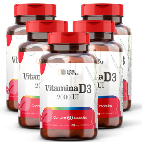 Vitamina D3 2000 UI C/ 60 Cápsulas 500mg - Kit 5 Potes