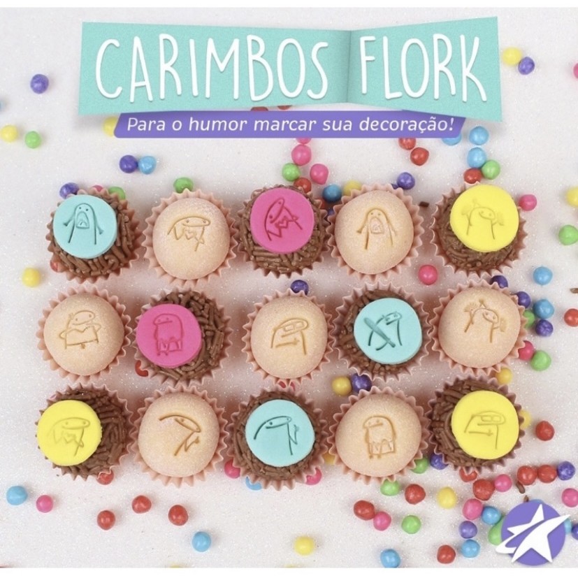 Kit Carimbos Flork Pequeno - 9 Peças - Cor Rosa (Blue Star)