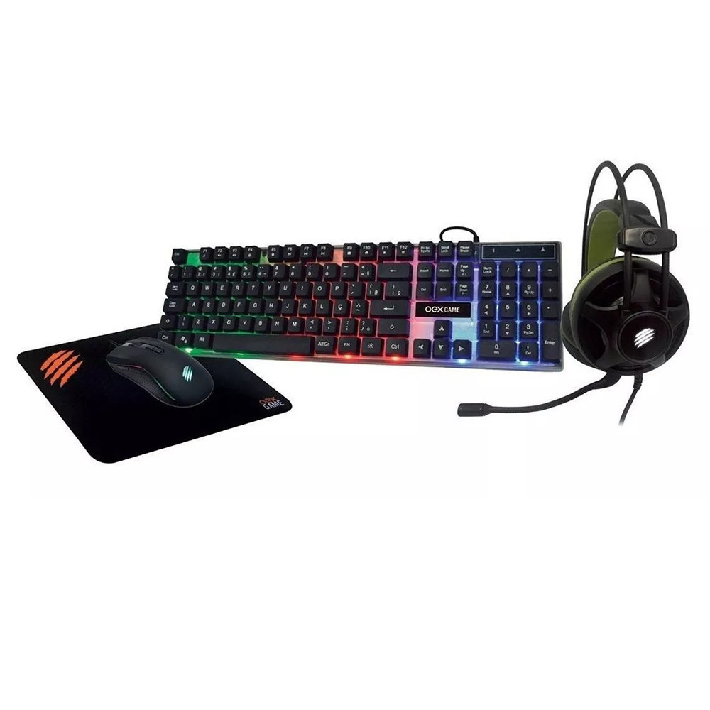 KIT GAMER OEX ARGOS 4 EM 1 TECLADO + MOUSE + MOUSEPAD + HEADSET PRETO TM304
