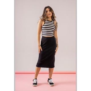 Regata Cropped Básica em Cotton Listrado Just Basic