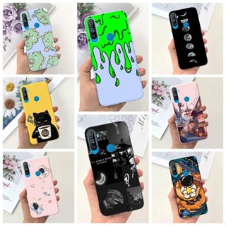 Para A Capa Da Realme C3 RMX2020 Fashion Cute Flowers Cat Gato Engraçado Pintado À Prova De Choque De Silicone Do Telefone OPPO