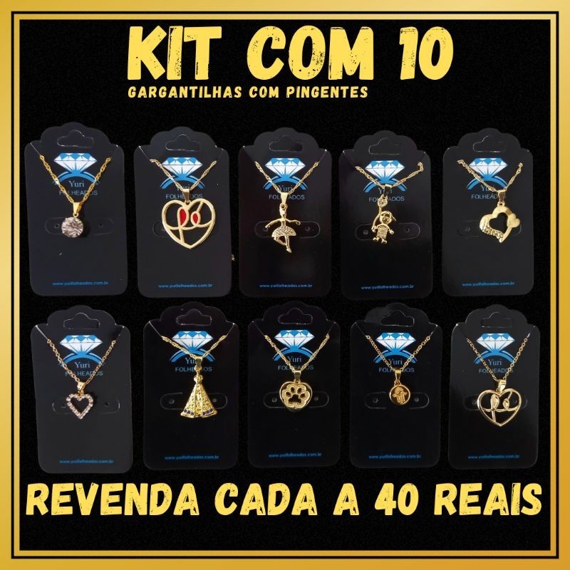 Gargantilha Feminina Reposição - Kit com 10 gargantilha e 10 pingente