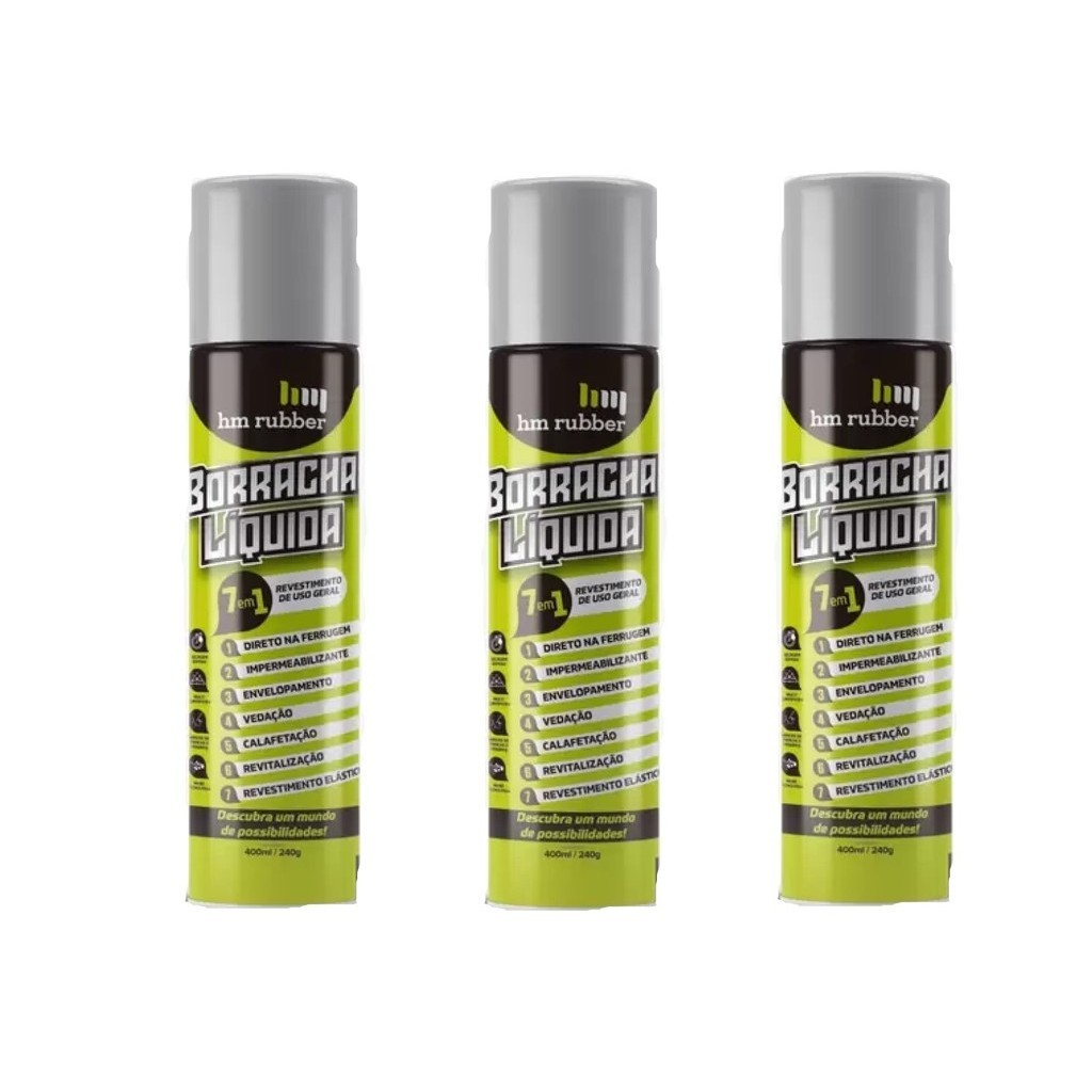 3 Borracha Líquida Impermeabilizante Hm Rubber Spray 400ML Kit