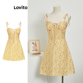 Lovito Boho Vestido com Padronagem Floral e Amarração para Mulheres L80ED322