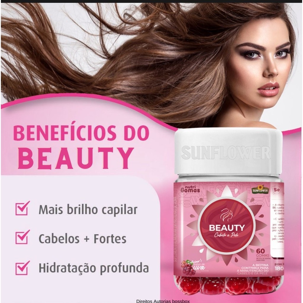 Gummy Hair Beauty 60 Gomas Biotina /Pele/ Crescimento Cabelos / Fortalecimento Unhas Sunflower — imagem 2 de 2